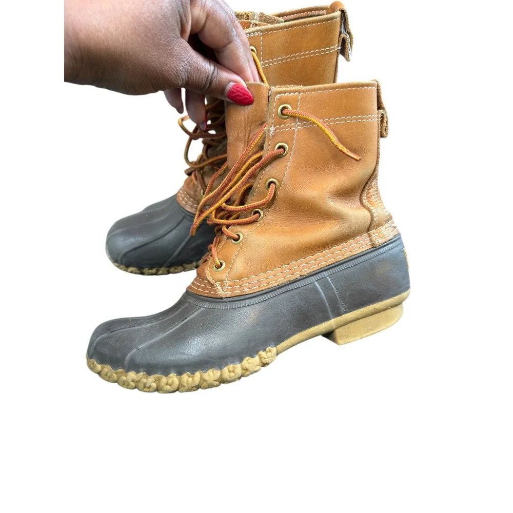 L.L. Bean Waterproof Brown Outdoor Waterproof Rubber Bean Duck Rain Boots Size 7